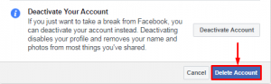 Deletion page on Facebook